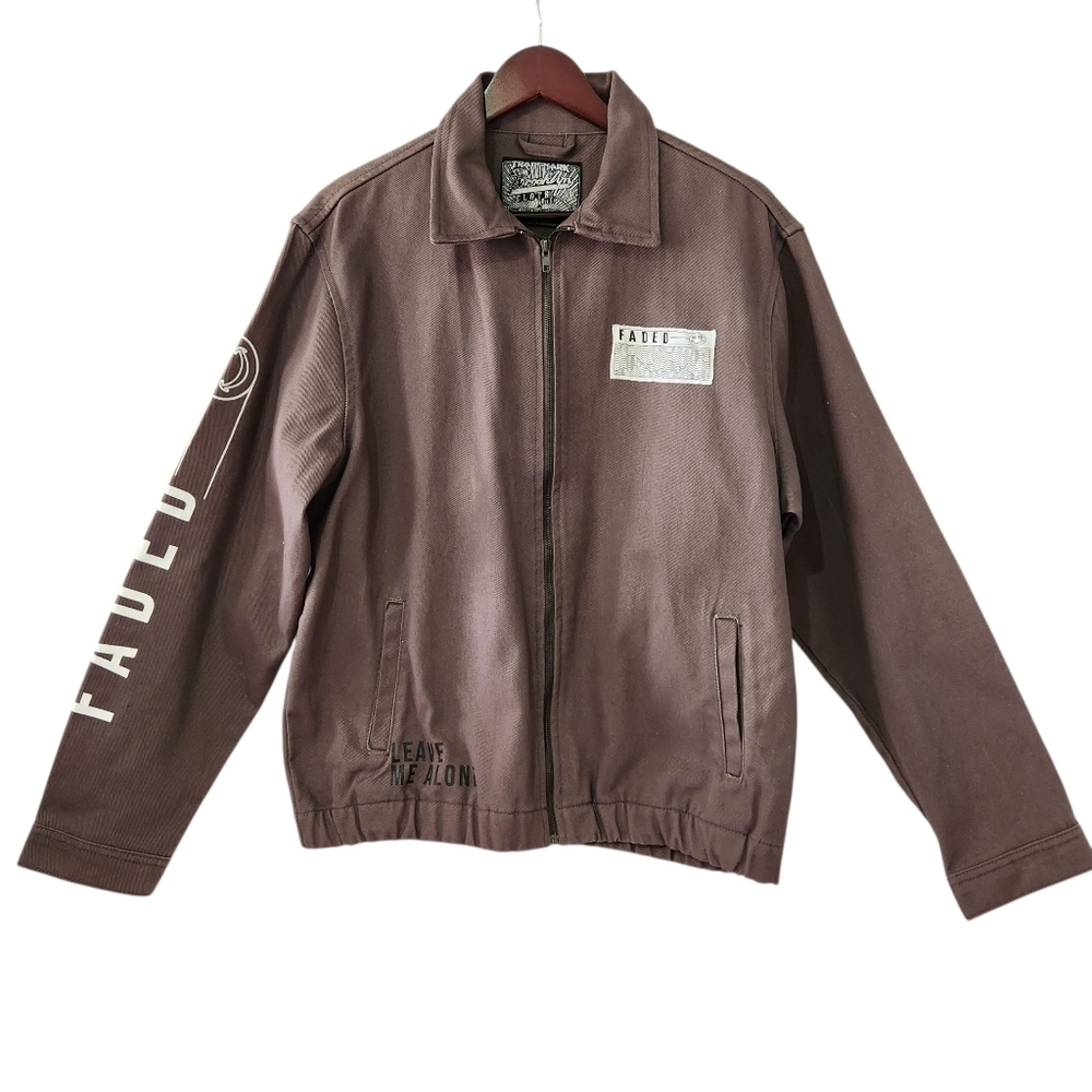 Brooklyn Cloth Brown Leave Me Alone Full Zip Denim Style Jacket Mens Large